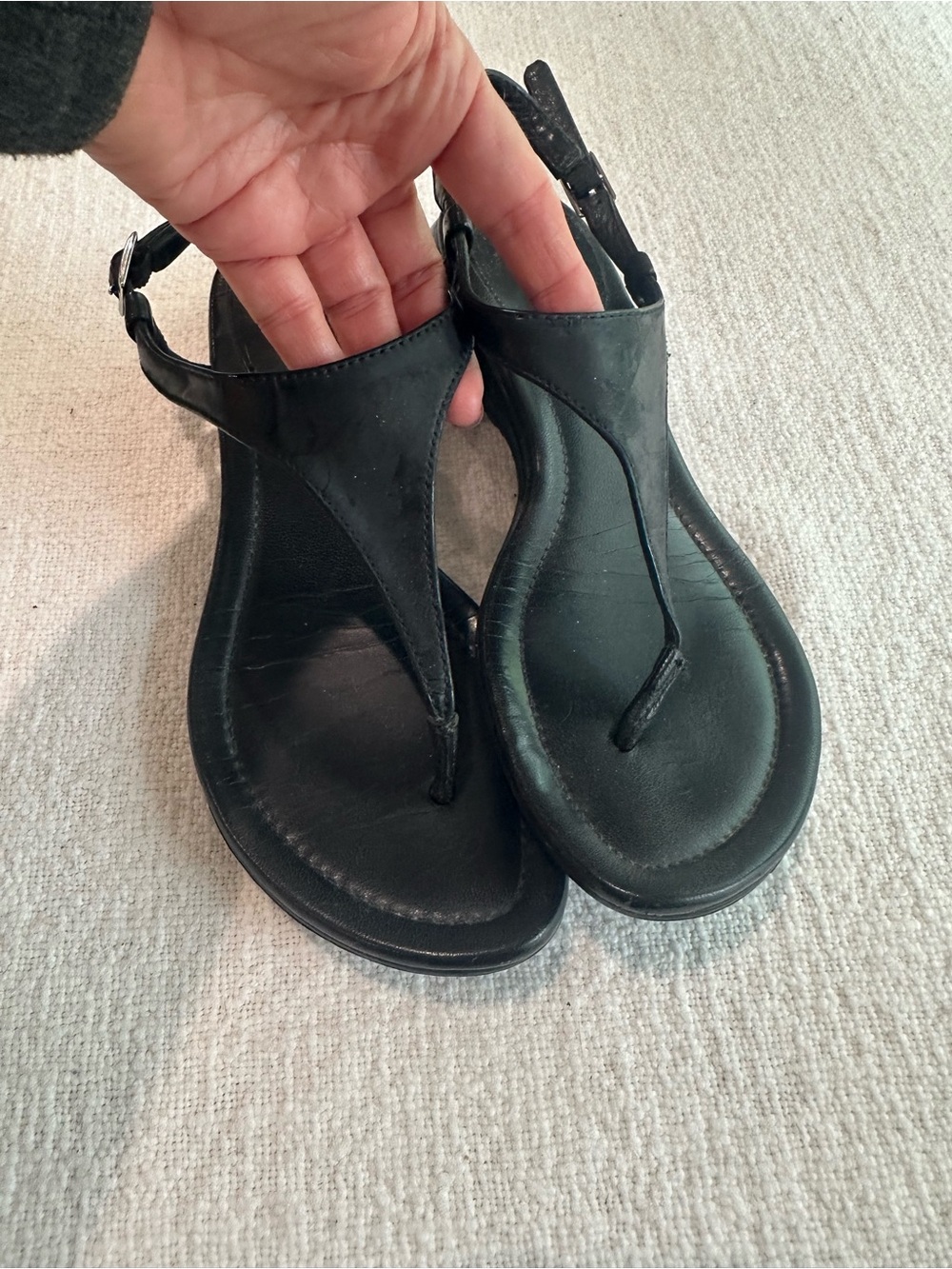 Cole Haan Black Women's T-Strap Sandals with Ankle Buckle